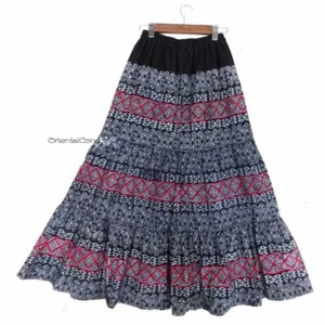 Falda Acampanada Geométrica Batik Tinte Punto Rojo Tribu Hmong Étnica Asia Boho Hippy - Imagen 1 de 5