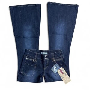 Face Off BNWT Flare Jeans Dark Wash Low Rise Y2K Dead Stock - Picture 1 of 8