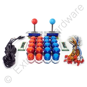 Kit Controllo Arcade 2 Giocatori - 2 Joystick Top a Sfera, 20 Pulsanti LED Rosso/Blu - Foto 1 di 1