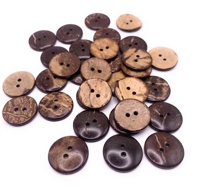 20mm Natural Coconut Shell Buttons 2 Hole Round Brown Knitting Sewing Arts Craft - Image 1 of 4