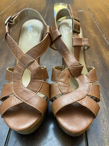 Zodiac American Original Wedges Platform Heels Brown Tan Sandal Women 10M | Nice - Picture 1 of 10