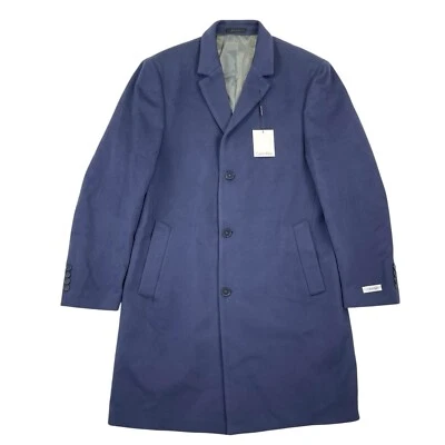 $550 Calvin Klein Men’s Size 44R/Large Wool Cashmere Long Over Coat Navy Blue - Image 1 of 4