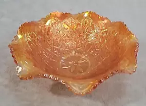 Glas gekräuselt Bernstein irisierend Karneval Glasschale Vintage 9" Hattie Muster - Bild 1 von 7