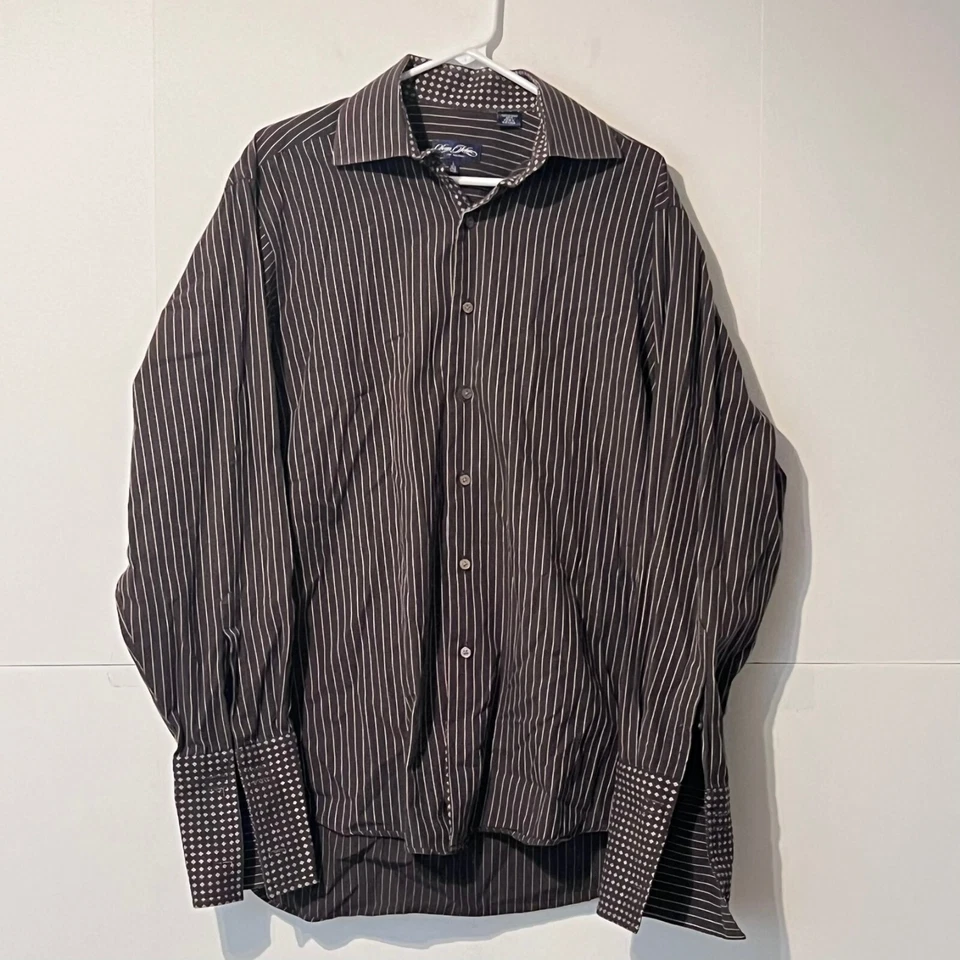 Vintage Sean John Mens Dress Shirt Size L 16.5 34/35 Brown Striped Button Up - Image 1 of 4