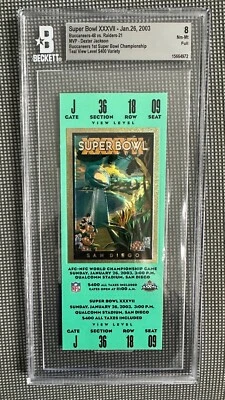 Super Bowl XXXVII (37) 2003 Beckett grado 8 - boleto de fútbol americano sin usar - como nuevo Foto 1 de 2