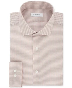 Calvin Klein Men's Slim-Fit Non-Iron Performance Check Dress Shirt Coral, L 16.5 - Picture 1 of 2