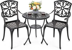 Patio Chairs 3 Piece Set Outdoor Bistro Table and Chairs Set with Umbrella Hole - Picture 1 of 7