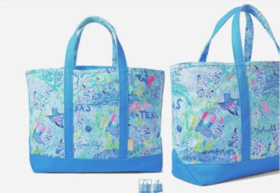 Borsa Lilly Pulitzer. Grande Mercato. Ama il TEXAS. Bayside blu. Nuovo con scatola - Immagine 1 di 3
