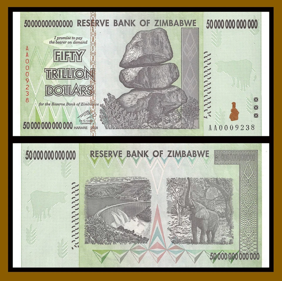 Zimbabwe 50 Trillion Dollars, 2008 P-90 Low S/N AA000xxxx Banknote Unc COA - Image 1 of 1