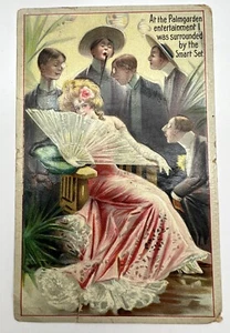 Victorian Woman Fanning Flirting Valentine's Day Postcard Vintage Embossed 1911 - Picture 1 of 6