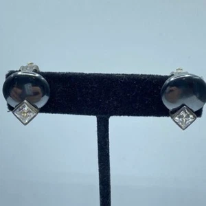 Carolee-Vintage Sterling Silver Hematite & Crystal Clip-On Earrings 10.0g - Picture 1 of 6