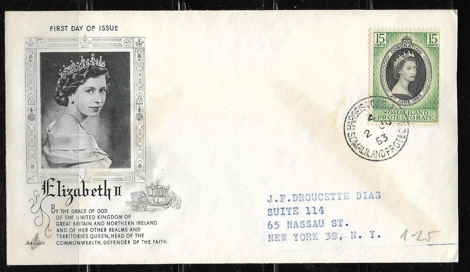 UK  Somaliland Protectorate Old FDC Cover Elizabeth II Coronation 1953 - Image 1 of 1