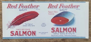 Label Can Red Feather Salmon Balfours Hamilton Ontario Canada - Picture 1 of 1