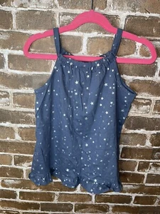 GAP KIDS MODERN DANCE TANK TOP GIRLS SMALL 6-7 RUFFLE GRAYISH BLUE SILVER STARS - Picture 1 of 3