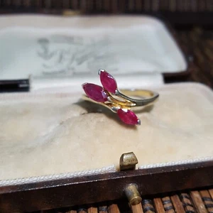 925 Sterling Silver Ring, Genuine Ruby Ring, Size P US 7.5, Gold Over - Picture 1 of 7