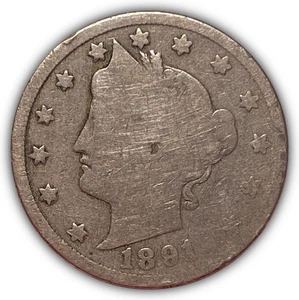 1891 Liberty Head V Nickel gute G Münze, zerkratzt #24847 - Bild 1 von 3