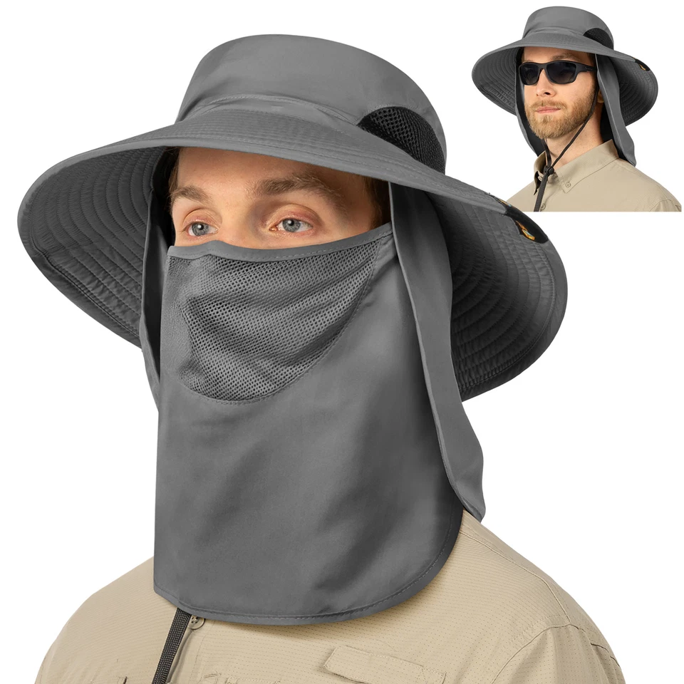 Chapéu balde pesca aba larga chapéu proteção UV masculino feminino proteção solar pescoço rosto aba - Imagem 1 de 1