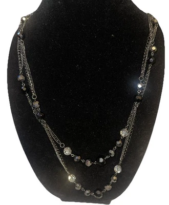 Premier Designs  58” Necklace Gunmetal Black Silver Smoky Faceted Beads VNT - Image 1 of 2