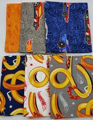 Lote de 6 cuartos de carreras de tela de algodón con logotipo de Hot Wheels Fat Quarters FQ Riley Blake 2020 Foto 1 de 4