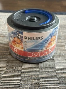 50 PHILIPS Blank 16X DVD+R Plus R Logo Branded 4.7GB Disc Spindle with Handle - Picture 1 of 8