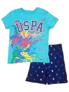USPA Boys Teal Polo Association Paint Splatter Tee Shirt & Shorts Set - Picture 1 of 1