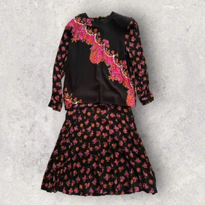 Vintage SK & Company Skirt Set Women's Size 16 Black & Pink Floral 2 piece - Picture 1 of 10