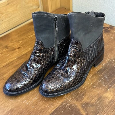 Donald J Pliner Zula Leather Croc Embossed Moto Boots Brown Size 8 M City Grunge - Image 1 of 4