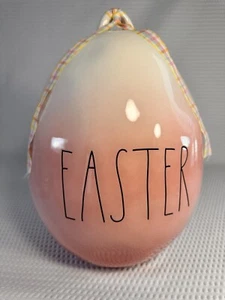 Rae Dunn XL Pink Ombré Easter Egg Easter Black Uppercase Pink Striped Bow - Picture 1 of 20