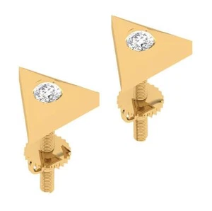 Triangel Fashion Studs Earrings SI1 G 0.15 Ct Round Cut Diamond 14K Yellow Gold - Picture 1 of 10
