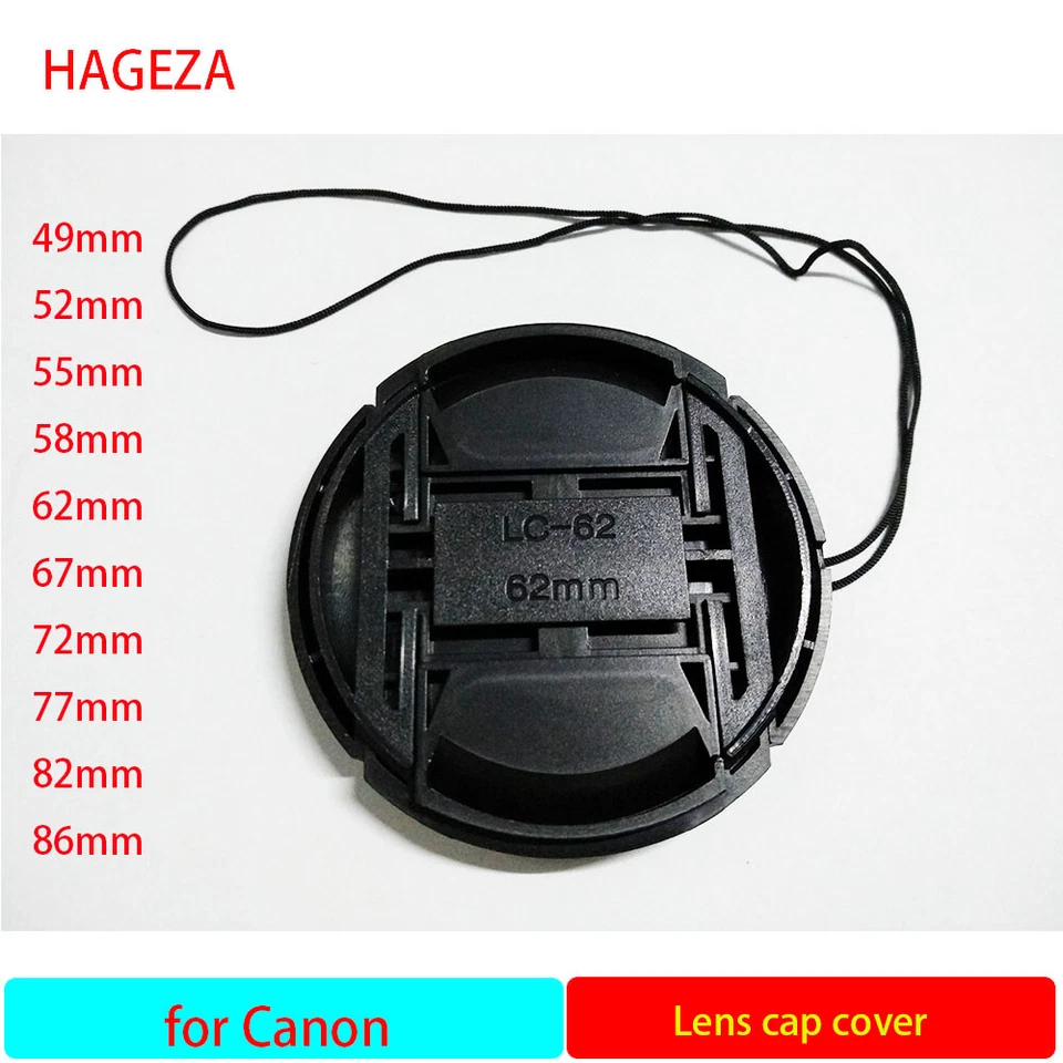 2PCS 49 52 55 58 62 67 72 77 82 86 mm Front Lens Caps Cover for Canon With Logo - Image 1 of 3