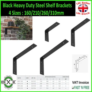 Black Heavy Duty Steel Shelf Brackets Shelves 4 Sizes: 160/210/260/310mm - Picture 1 of 5