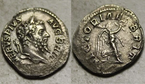 RARE Genuine ancient Roman coin Septimius Severus silver denarius Victory shield - Picture 1 of 4