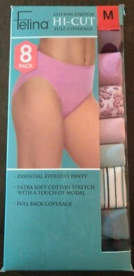 ⭐NUEVO⭐ Paquete de 8 bragas Felina para mujer algodón elástico corte alto cobertura completa talla M Foto 1 de 4