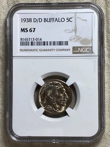 1938 D/D Buffalo Nickel 5c NGC MS 67 Overdate Gorgeous Golden Toning - Picture 1 of 8