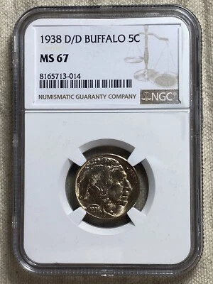 1938 D/D Buffalo Nickel 5c NGC MS 67 Overdate Gorgeous Golden Toning - Image 1 of 4