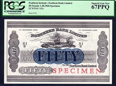 Northern Ireland 50 Pounds SPECIMEN 1968 Pick-185s Superb Gem UNC PCGS 67 PPQ - Image 1 of 2