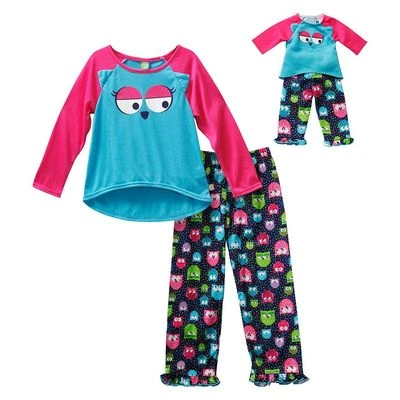 Dollie Me Girl 4 10 and Doll Matching Blue Owl Pajamas Outfit fit American Girl - Image 1 of 2