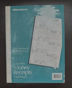 Wilson Jones Carbonless Money Receipts Book #S1657N-CL, 200 Numbered 3part sets - Picture 1 of 3