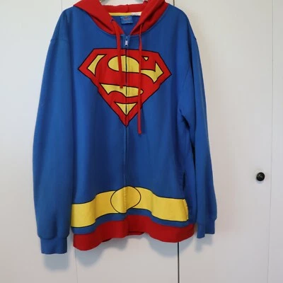 Y2k Original Superman DC Comics Blue Hoodie Zip up Sweatshirt Sz 2XL - Image 1 of 4