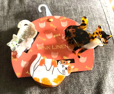 Conjunto de 3 clipes de garra de cabelo de gatinho de linho rosa NOVO - Imagem 1 de 4