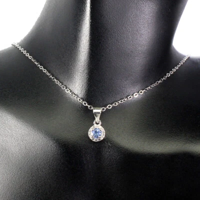 925 Sterling Silver Round Tanzanite 4mm Simulated Cz  Necklace 16 - Image 1 of 4