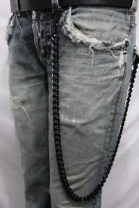 New Men Black Metal Wallet Chain Jeans Biker Extra Long 33" Strong Bold Trucker - Picture 1 of 11