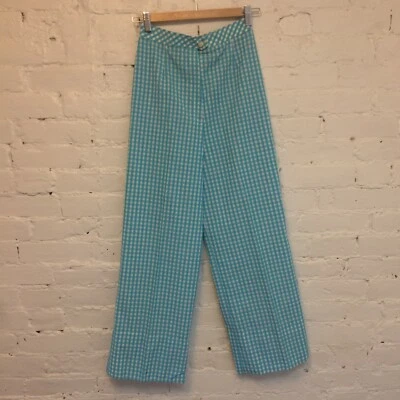 Sears De Colección Años 70 Recortado Pierna Ancha Cintura Alta Algodón Gingham Pantalones Azul Talla XS Foto 1 de 4