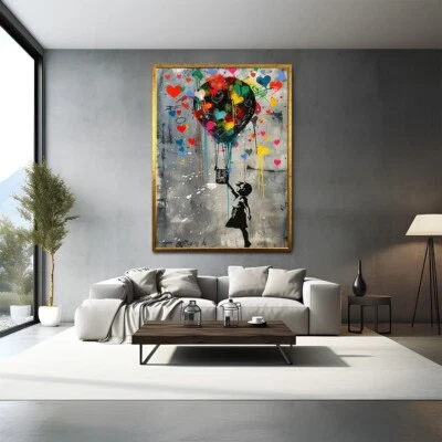 Banksy Girl Graffiti, Famous Canvas, Banksy Girl Artwork, Banksy Balloon Canvas - Image 1 of 4
