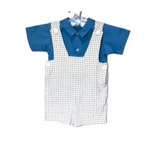 Jack Tar Shortall Set Size 4 Vintage 70's 2 Piece Blue/White Tattersall Plaid - Picture 1 of 12