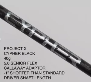 Callaway Cypher Black Driver Shaft 40g 5.0 Senior Flex Shaft -1" Shorter (SS12) - Bild 1 von 6
