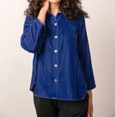 Habitat Velvet Swing Shirt Small Cobalt Blue Button Front - Image 1 of 4