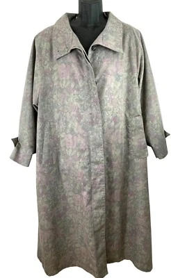 London Fog Womens Size 18W/18-1/2 Purple Floral Lined Trench Coat Duster - Image 1 of 4