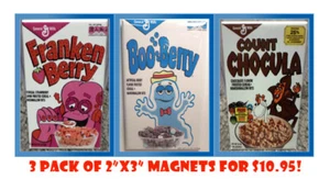 Monster Cereal MAGNETS 3 Pack 2"x3" Refrigerator Locker Chocula Frankenberry Boo - Picture 1 of 6