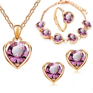 Heart shaped jewelry set earrings earrings necklace rings and bracelets luxury - Picture 1 of 16